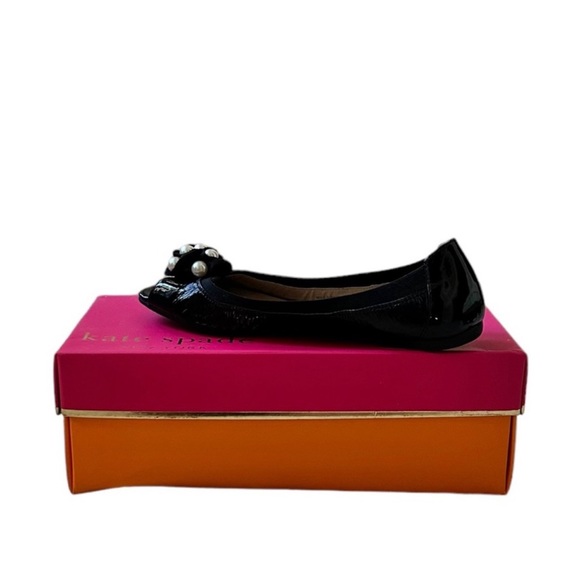 Kate Spade Black Patent Leather Bindi Open Toe Ballet Flats Size 7.5 - Picture 6 of 10